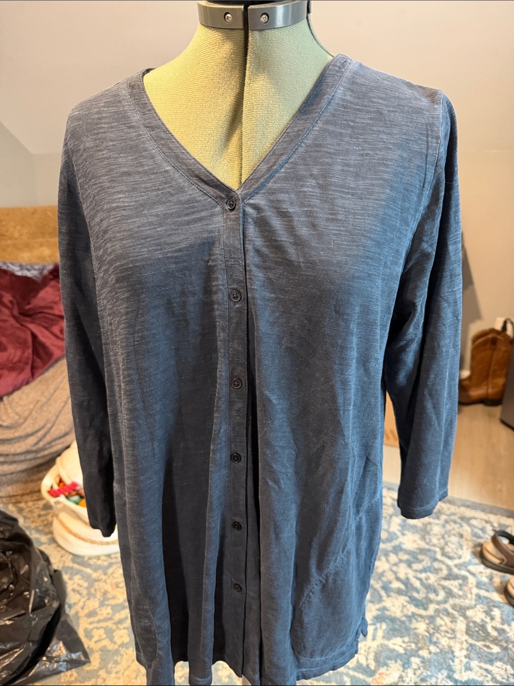 LOGO by Lori Goldstein Slate Blue Button-Front Tunic